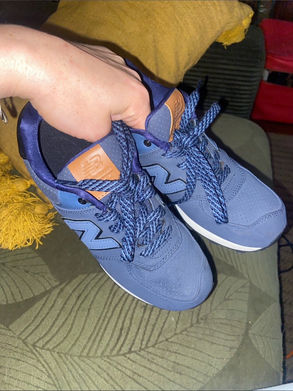 New Balance Navy Kids Sneakers with Tan Tongue Patch